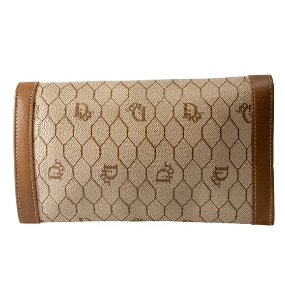 Women's Vintage 80's CHRISTIAN DIOR Honeycomb Tan Brown Canvas Wallet - Picture 2 of 11